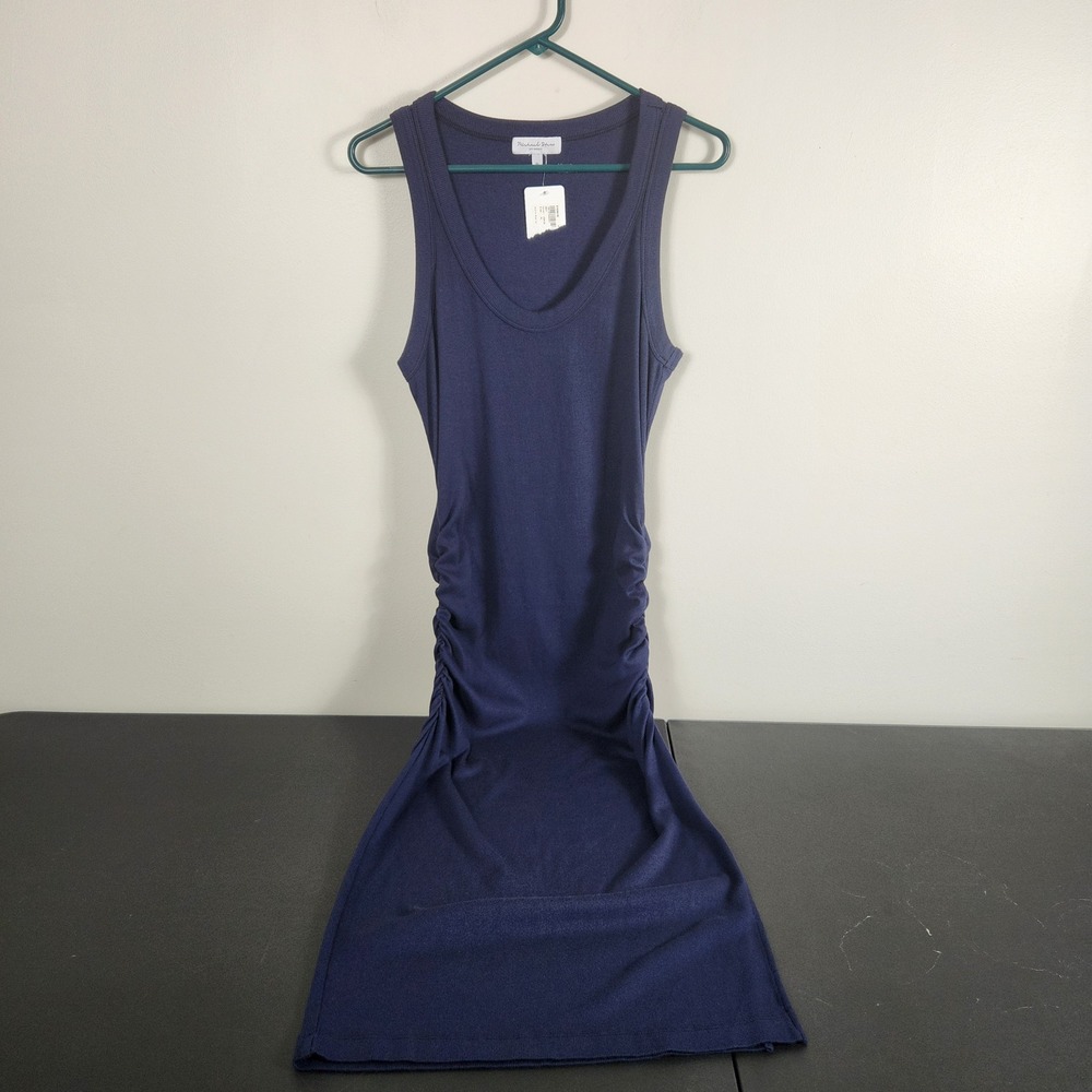 Michael Stars Ultra Rib U-Neck Midi Dress Admiral Navy Blue XL 2547 Ruched Tank